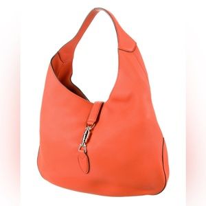 Gucci Authentic Jackie Soft Pebbled Orange Leather Purse Hobo Shoulder Bag